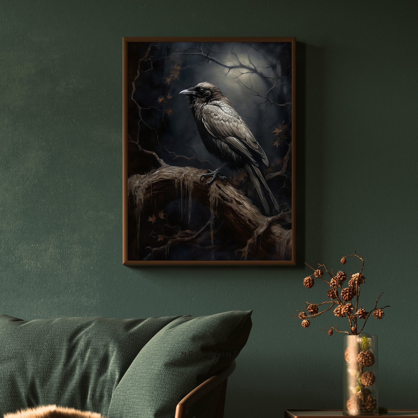 Black Raven in Dark Forest Gothic Wall Art Dark Academia Goblincore Victorian Moody Antique Painting Witchy Gothic Cottagecore Decor Paper Poster Prints