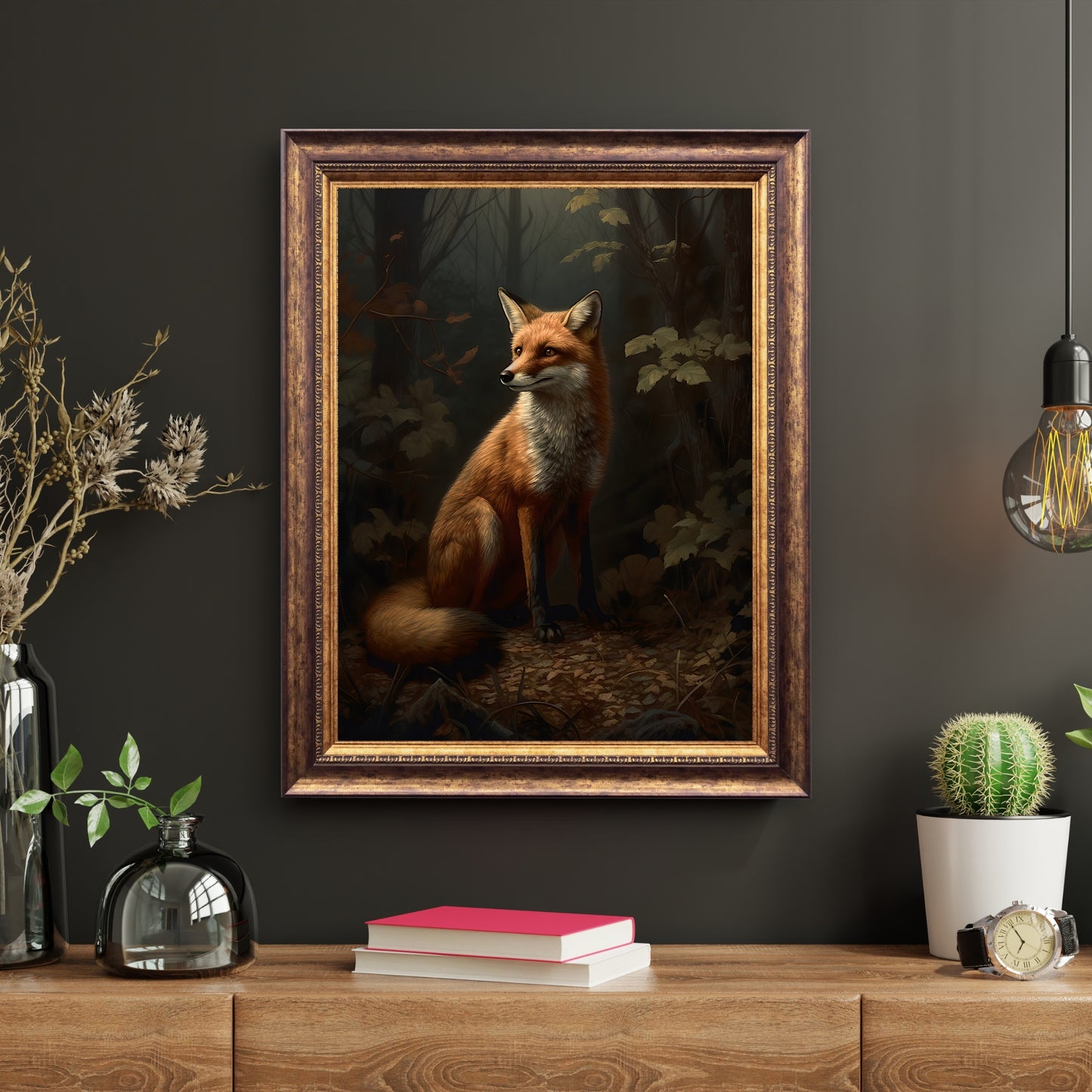 Red Fox Woodland Wall Art Vintage Painting Wildlife Decor Art Dark Academia Wall Art Rustic Fox Painting Cottagecore Artwork Paper Poster Prints