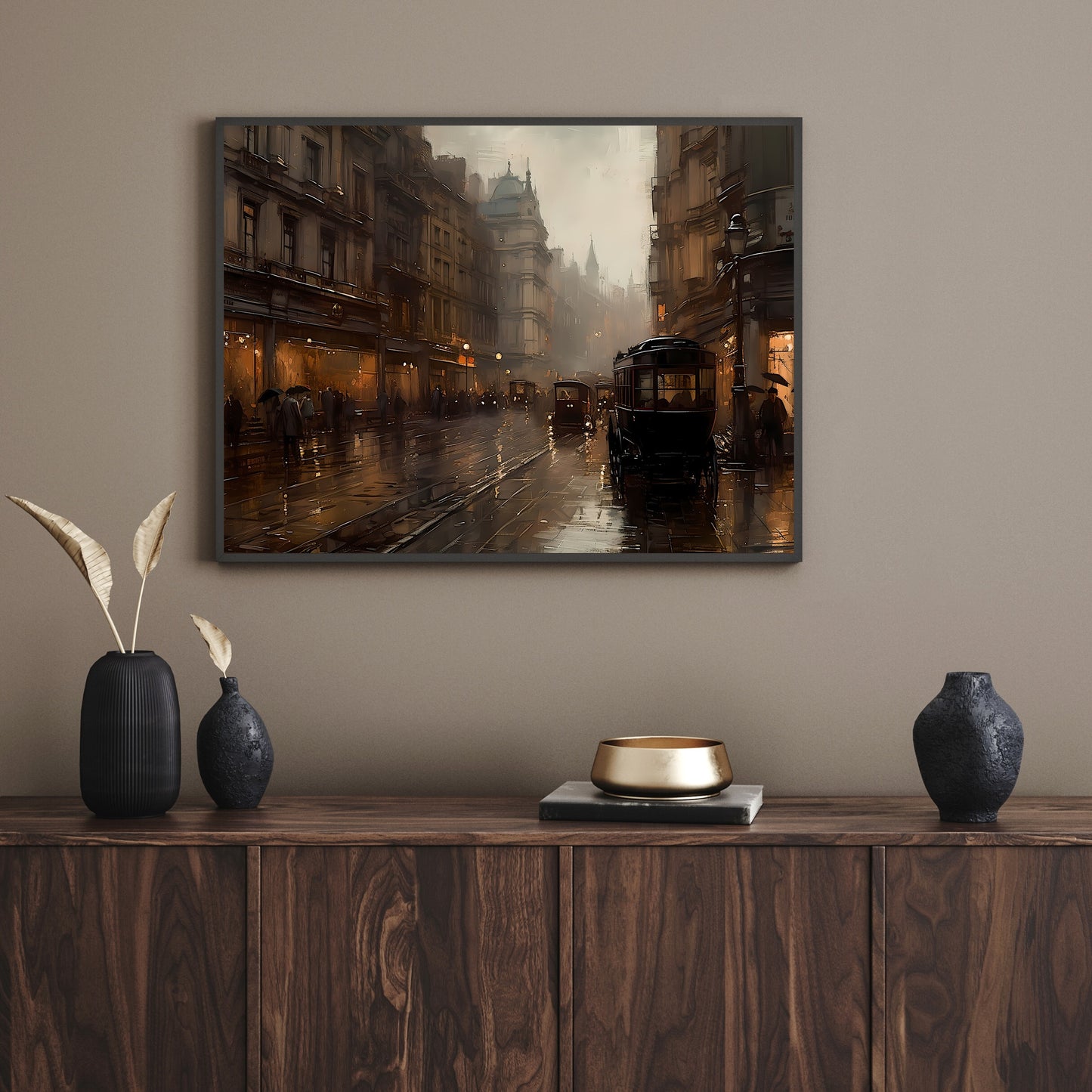 Historic London Street 19th Century Vintage Paper Poster Prints Wall Art Cityscape Impressionistic Painting Nostalgia Artwork Above Couch Decor