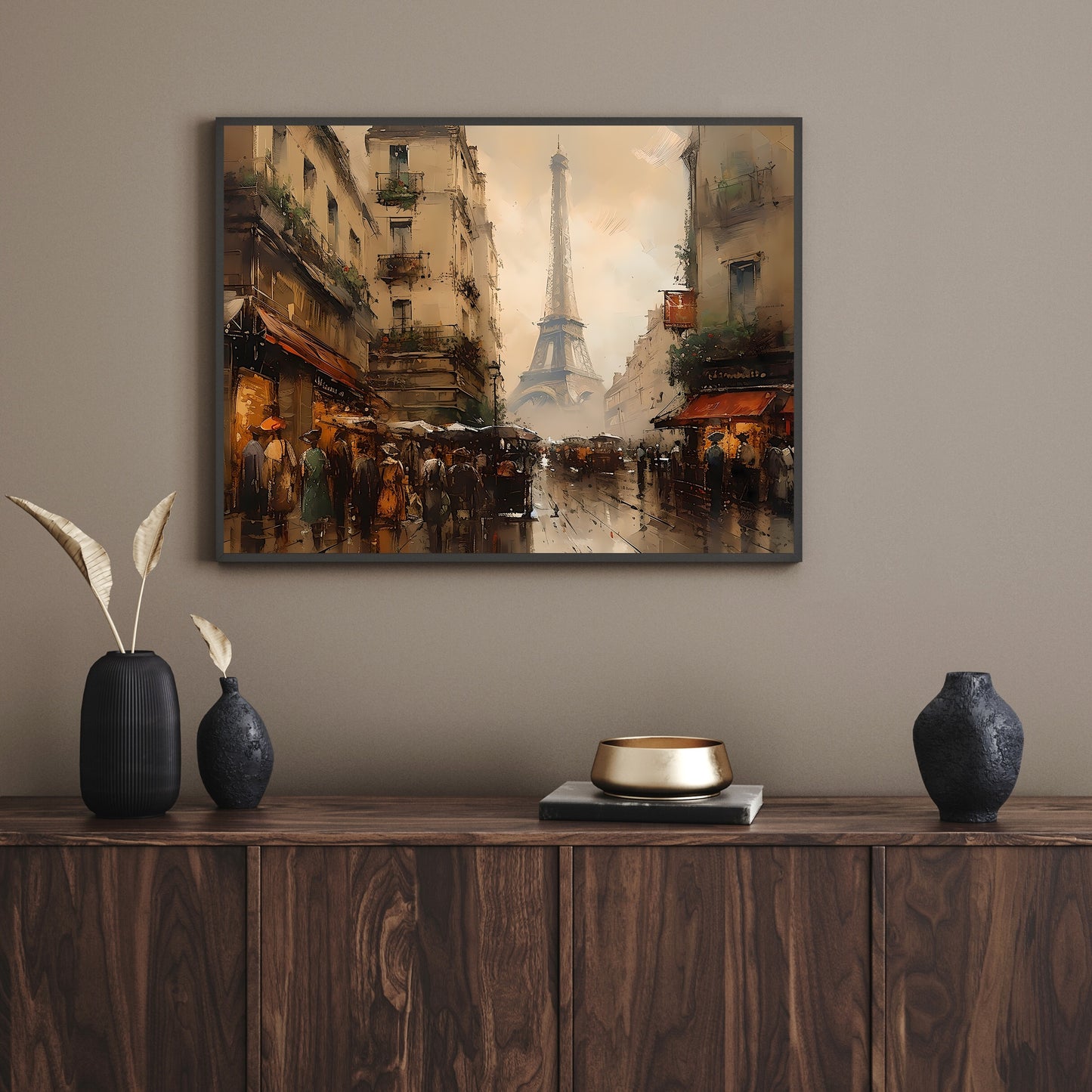 Historic Paris Street 19th Century Vintage Paper Poster Prints Wall Art Cityscape Impressionistic Painting Nostalgia Artwork Above Couch Decor