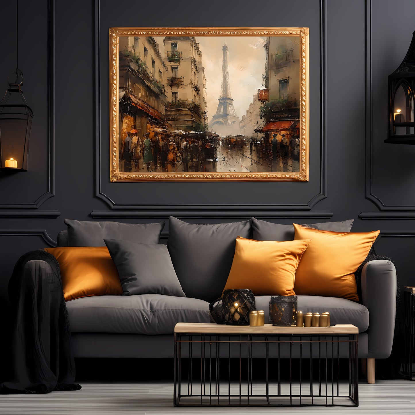 Historic Paris Street 19th Century Vintage Paper Poster Prints Wall Art Cityscape Impressionistic Painting Nostalgia Artwork Above Couch Decor