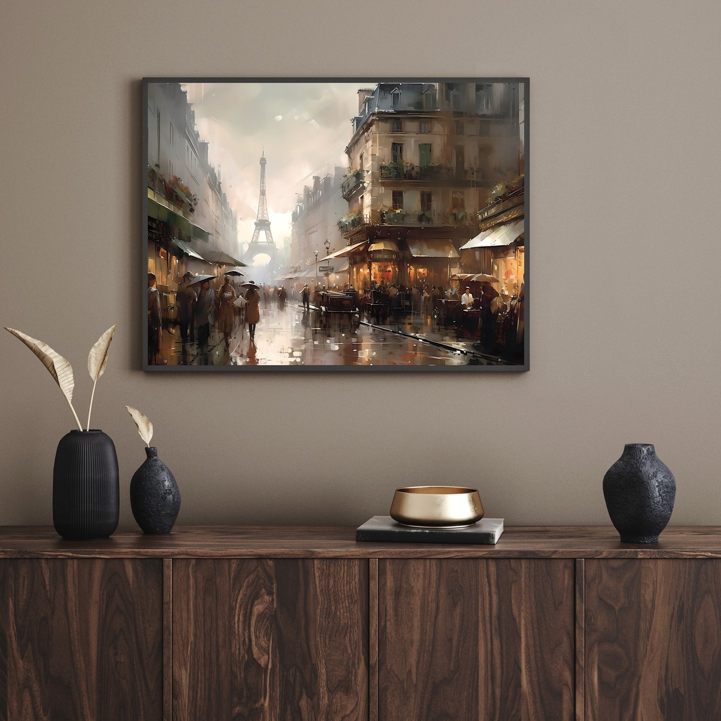 Historic Paris Street 19th Century Vintage Paper Poster Prints Wall Art Cityscape Impressionistic Painting Nostalgia Artwork Above Couch Decor