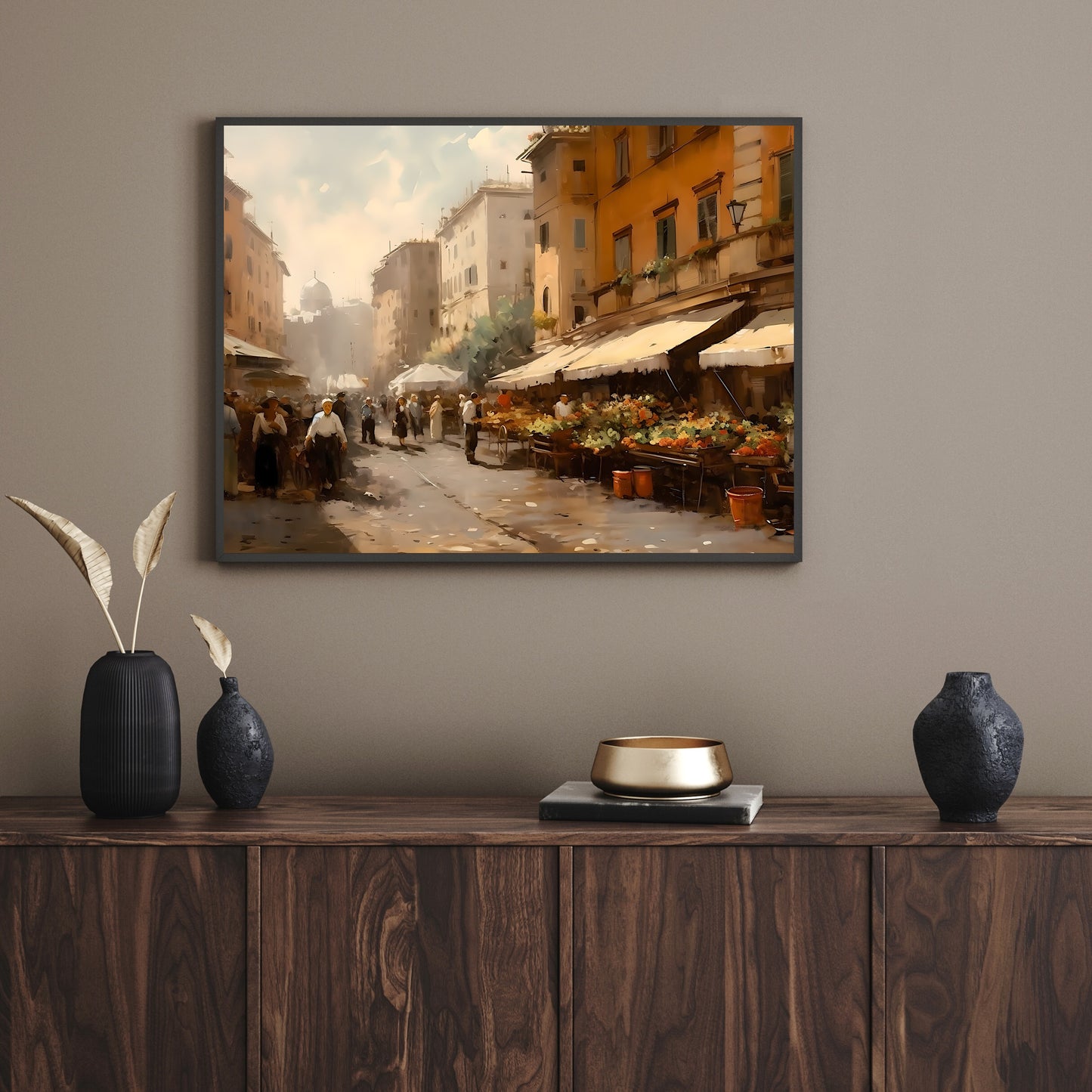 Historic Rome Street 19th Century Vintage Paper Poster Prints Wall Art Cityscape Impressionistic Painting Nostalgia Artwork Above Couch Decor