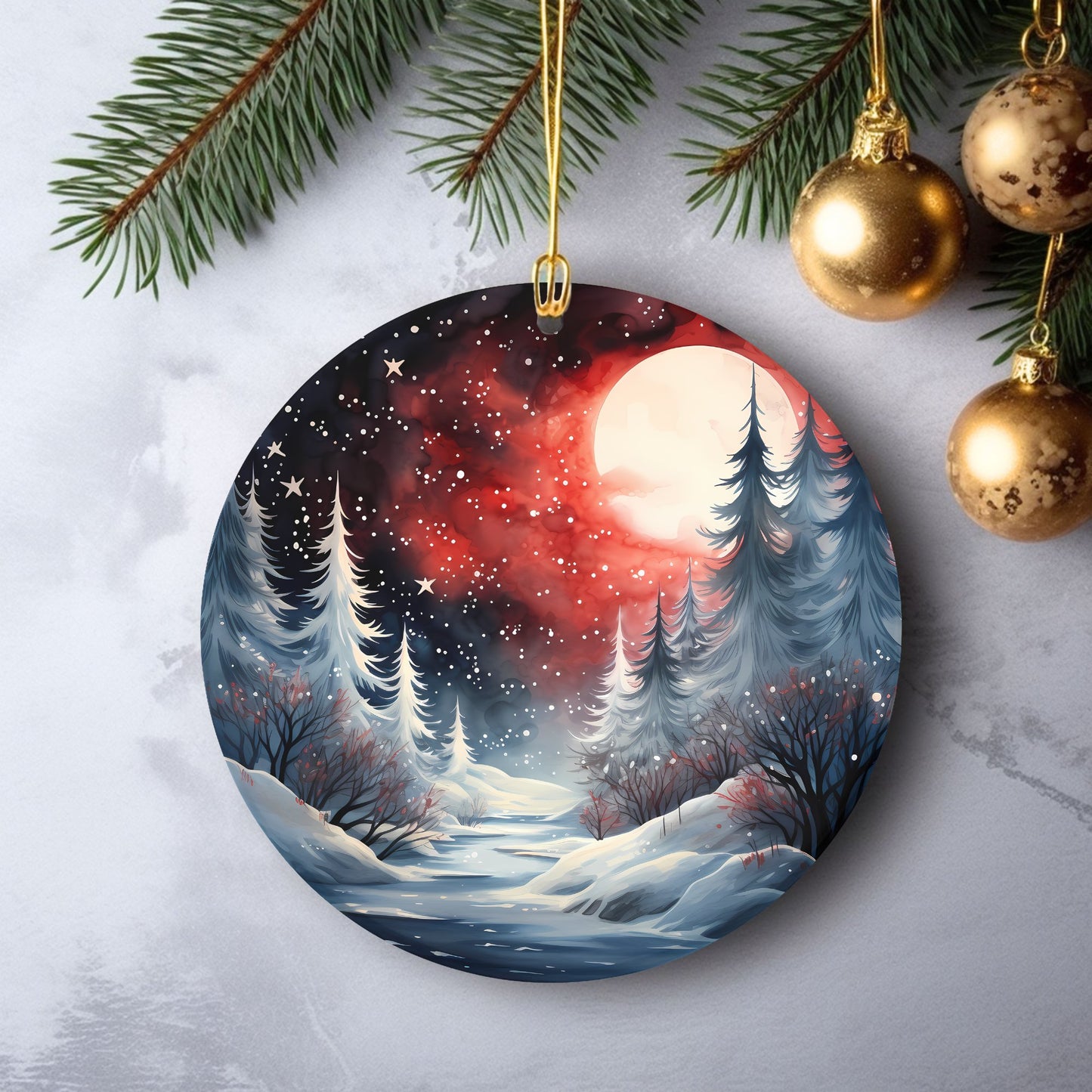 Watercolor Christmas Ornaments featuring 20 different designs Round Ceramic Ornaments with Vivid Classic Xmas Designs Festive Christmas Tree Decoration