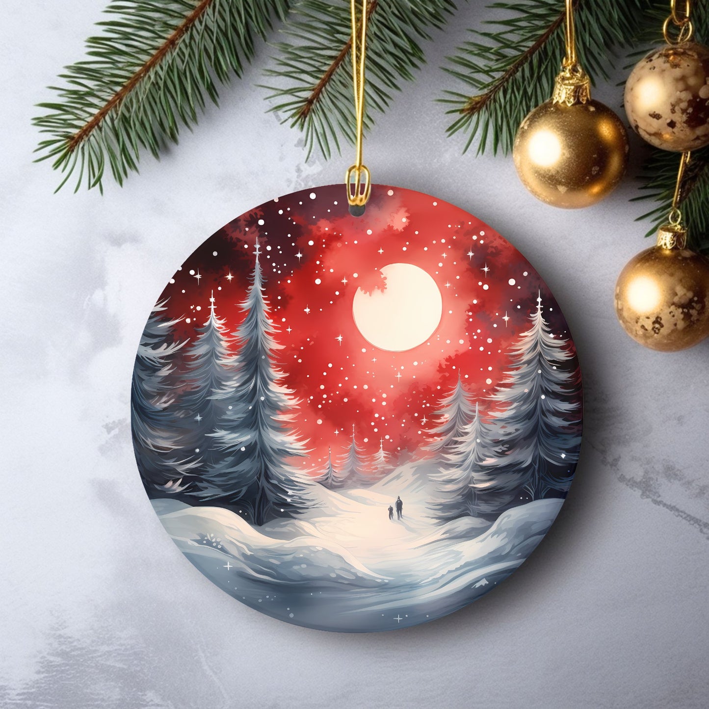 Watercolor Christmas Ornaments featuring 20 different designs Round Ceramic Ornaments with Vivid Classic Xmas Designs Festive Christmas Tree Decoration