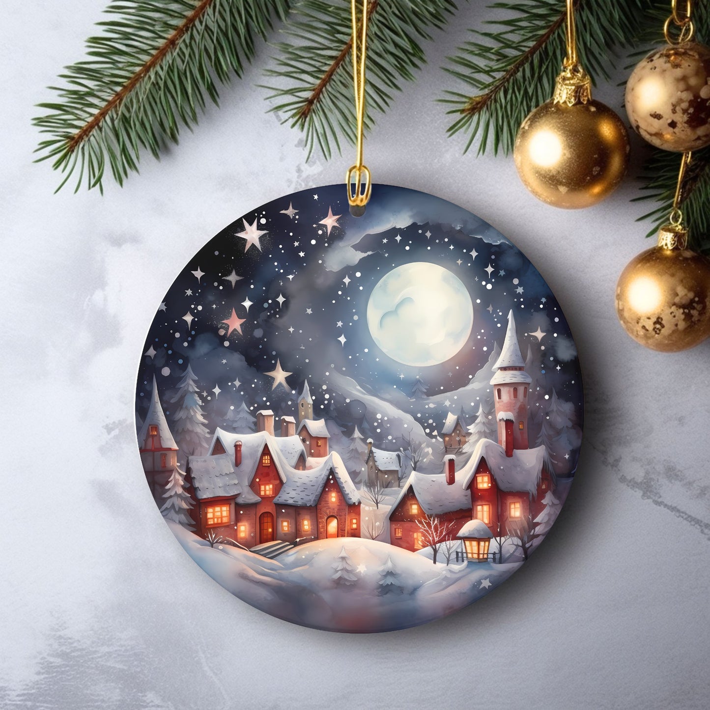 Watercolor Christmas Ornaments featuring 20 different designs Round Ceramic Ornaments with Vivid Classic Xmas Designs Festive Christmas Tree Decoration