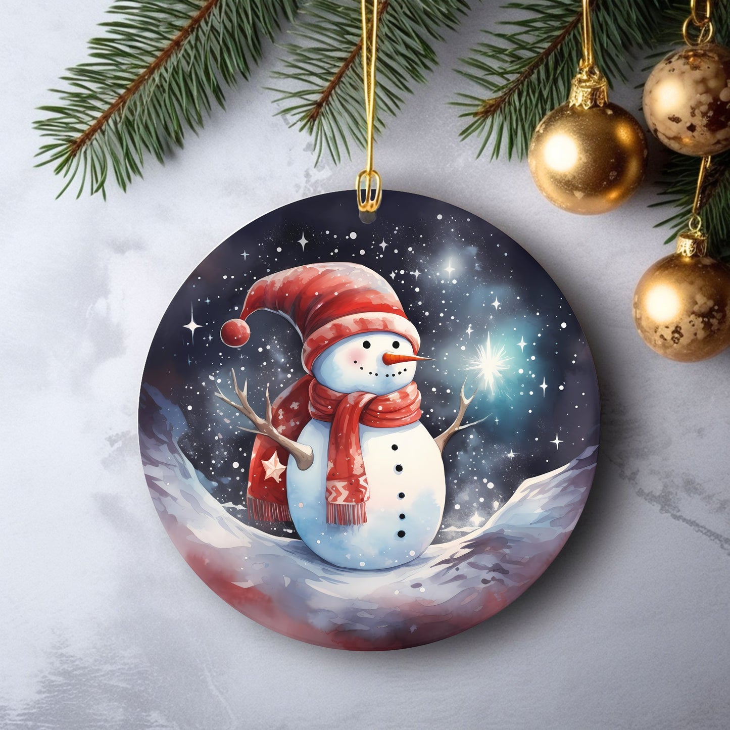 Watercolor Christmas Ornaments featuring 20 different designs Round Ceramic Ornaments with Vivid Classic Xmas Designs Festive Christmas Tree Decoration