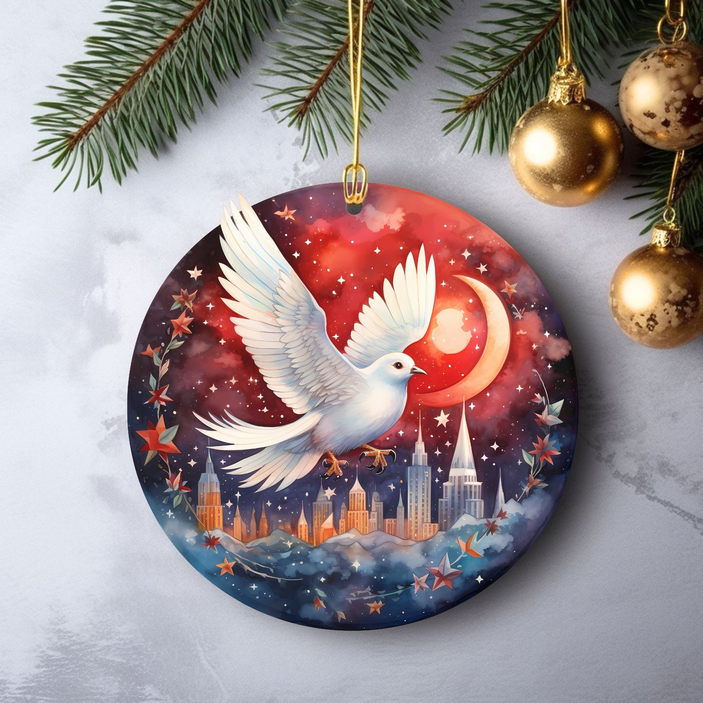 Watercolor Christmas Ornaments featuring 20 different designs Round Ceramic Ornaments with Vivid Classic Xmas Designs Festive Christmas Tree Decoration