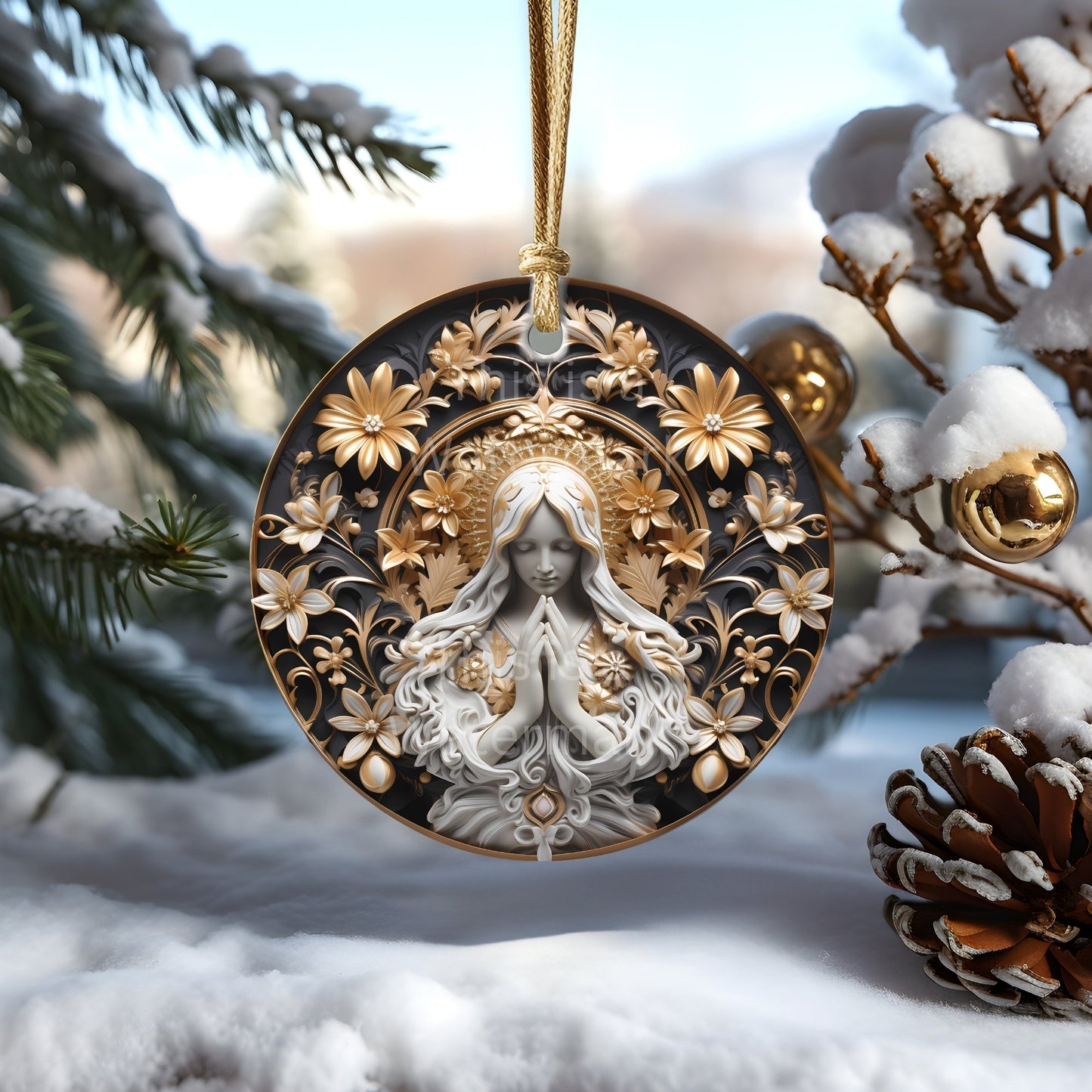 3D-Gold-Weihnachtsschmuck, 20 PNG-Bundle, Sublimationsdesign, festliche runde Aufkleber, stilvoller 3D-Effekt, runde Weihnachtsdekoration, Cliparts