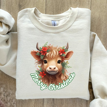 Christmas Highland Cow Pullover - High Quality Festive Family Unisex Sweater, Gift for Cow Lovers, Cute Christmas Sweater, Farmer Gift