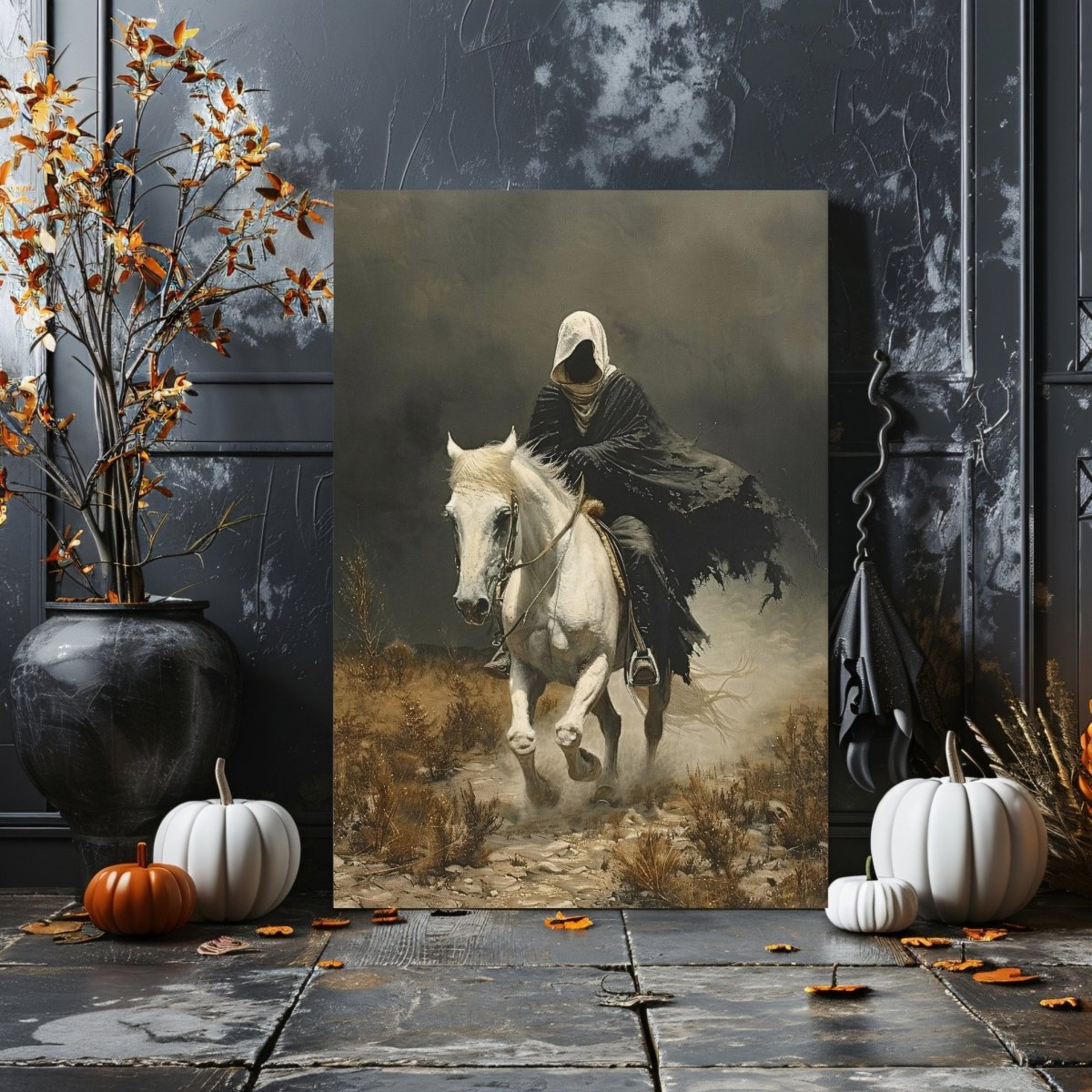 Apocalyptic Horseman Canvas Print - Gothic Horror, Occult Art, White Horse - Everything Pixel