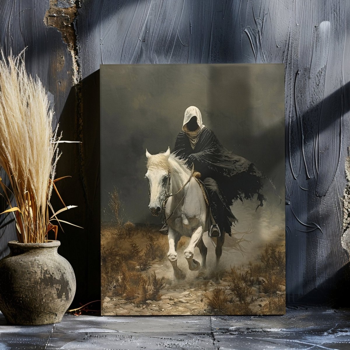 Apocalyptic Horseman Canvas Print - Gothic Horror, Occult Art, White Horse - Everything Pixel