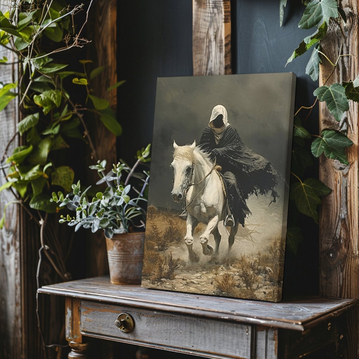 Apocalyptic Horseman Canvas Print - Gothic Horror, Occult Art, White Horse - Everything Pixel