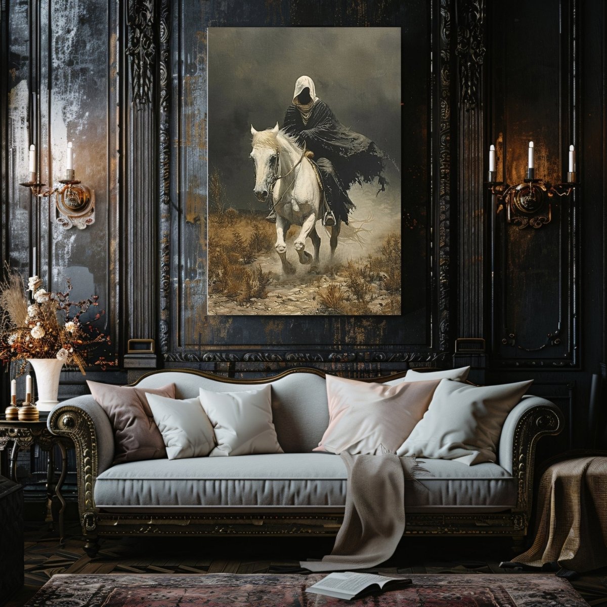 Apocalyptic Horseman Canvas Print - Gothic Horror, Occult Art, White Horse - Everything Pixel
