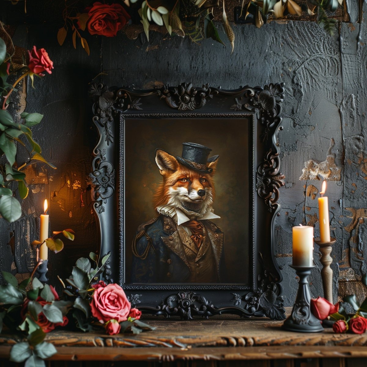 Aristocrat Fox in Victorian Clothes and Cylinder Hat - Quirky Animal Portrait Print - Gothic Wall Art - Everything Pixel