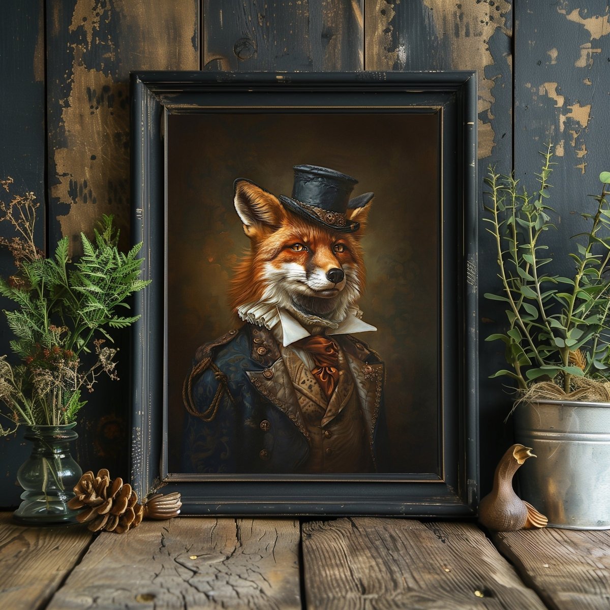 Aristocrat Fox in Victorian Clothes and Cylinder Hat - Quirky Animal Portrait Print - Gothic Wall Art - Everything Pixel