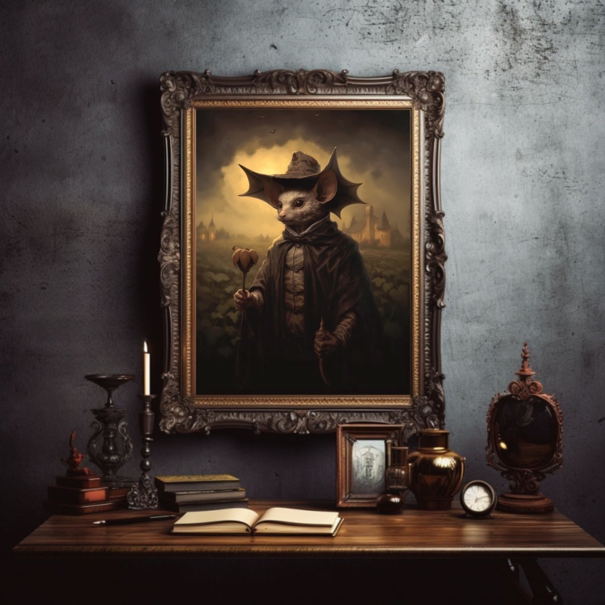 Bat Monk Gothic Portrait Gothic Wall Art Vintage Dark Academia Print Dark Aesthetic Room Decor Victorian Monk Historic Portrait Artwork Paper Poster Prints - Everything Pixel