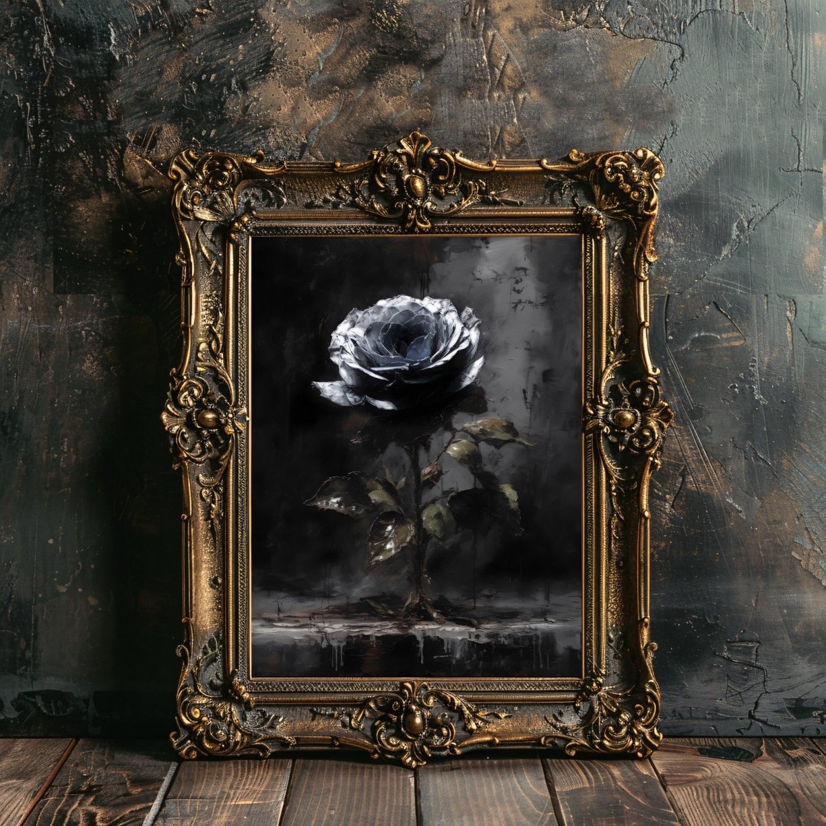 Black Silver Rose Gothic Wall Art Vintage Oil Painting, Dark Academia, Gothic, Floral, Moody Botanical Decor, Dark Cottagecore Paper Poster Prints - Everything Pixel