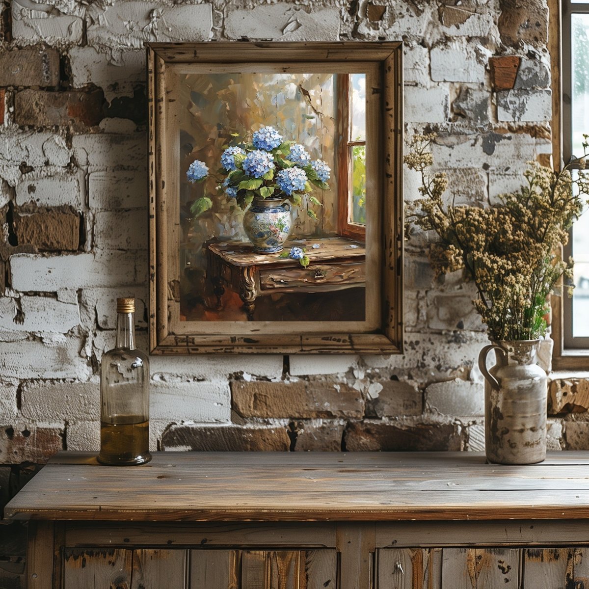 Blue Hydrangeas Still Life Painting - Vintage Wall Art Print - Everything Pixel