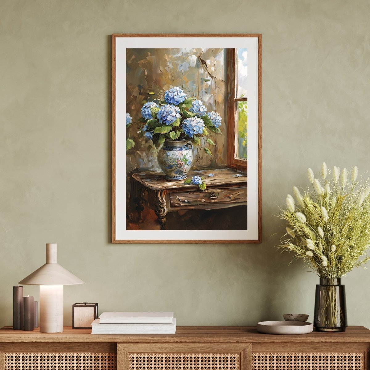 Blue Hydrangeas Still Life Painting - Vintage Wall Art Print - Everything Pixel