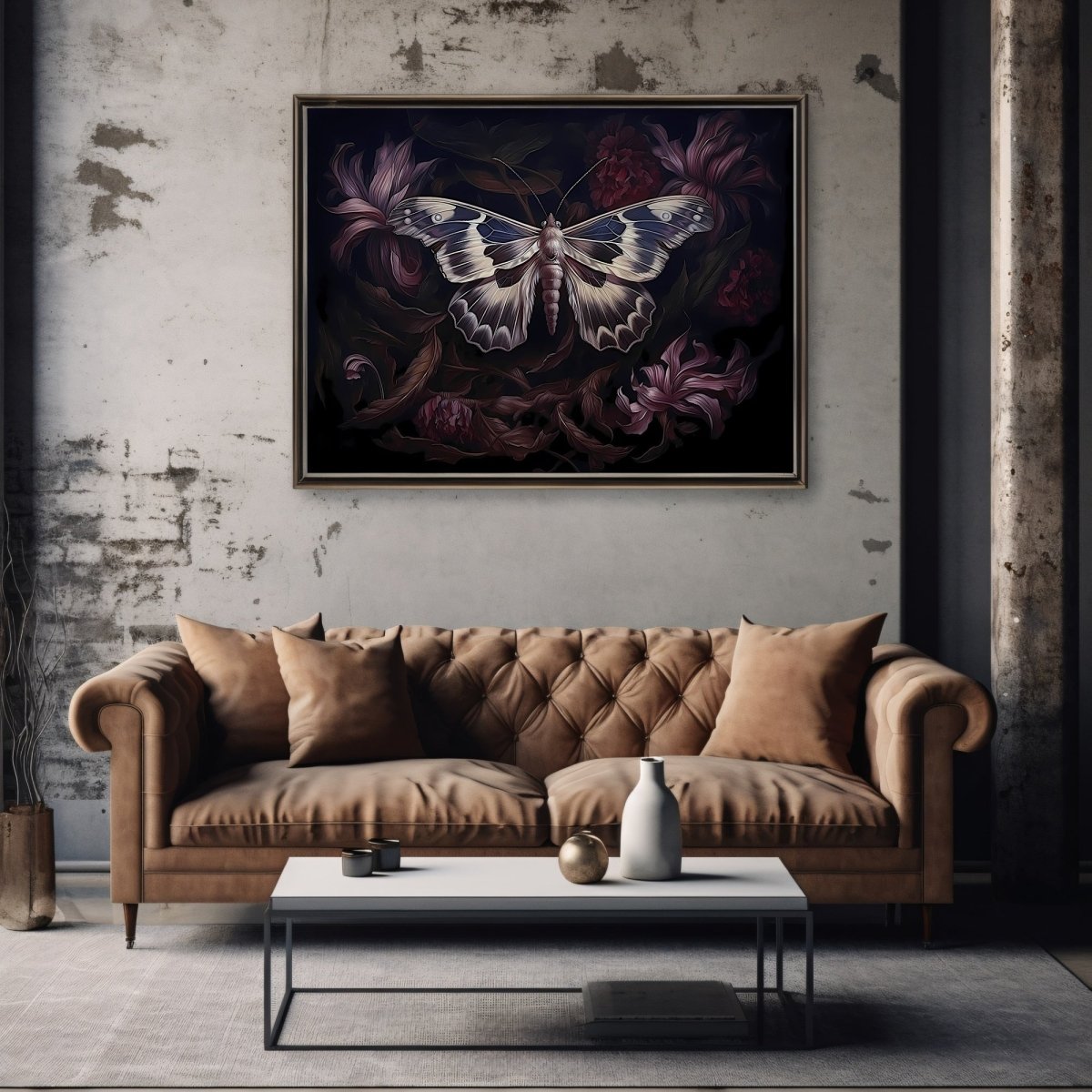 Botanical Moth Gothic Wall Art Paper Poster Prints Dark Cottagecore Moody Floral Goblincore Decor Fairycore Print Dark Academia Oil Painting Aesthetic - Everything Pixel