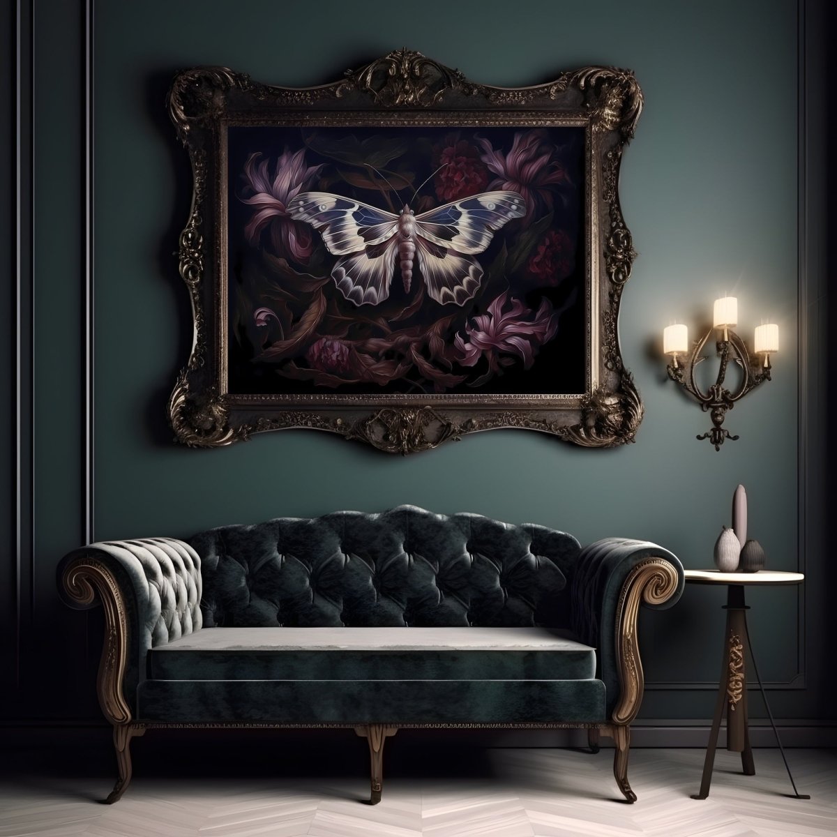 Botanical Moth Gothic Wall Art Paper Poster Prints Dark Cottagecore Moody Floral Goblincore Decor Fairycore Print Dark Academia Oil Painting Aesthetic - Everything Pixel