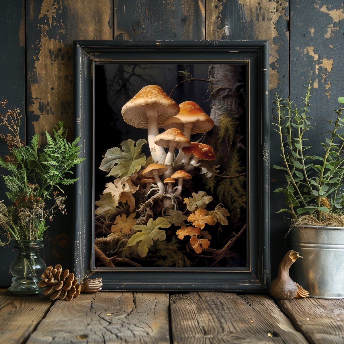 Brown Mushrooms in Dark Forest Gothic Wall Art Paper Poster Prints Dark Academia Goblincore Vintage Botanical Decor Witchy Gothic Cottagecore Mushroom Print - Everything Pixel