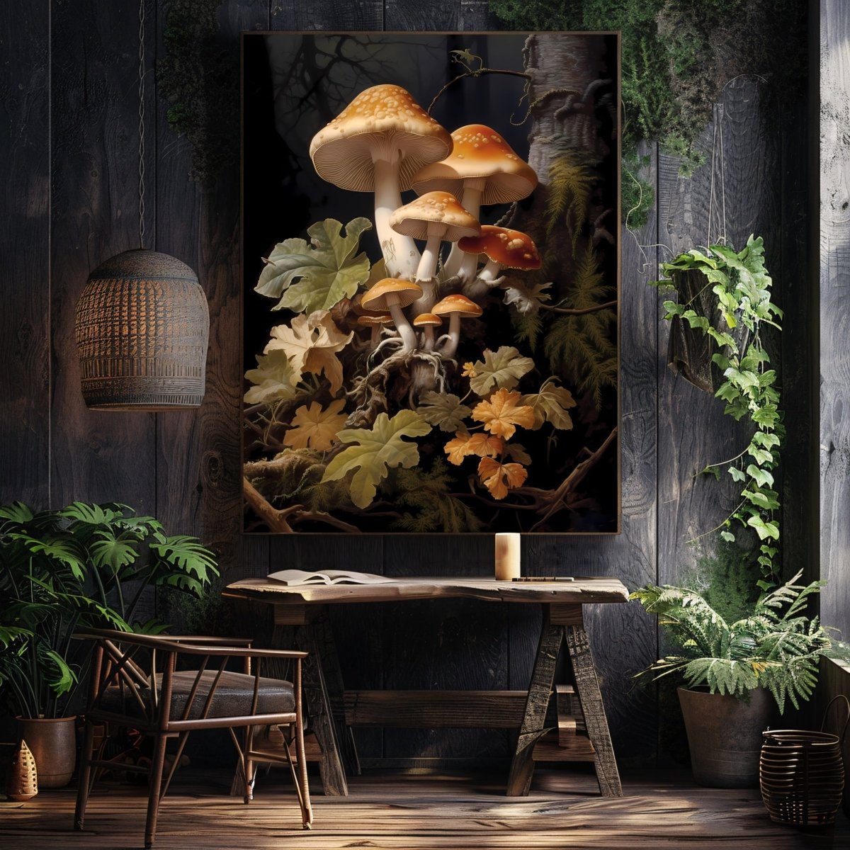 Brown Mushrooms in Dark Forest Gothic Wall Art Paper Poster Prints Dark Academia Goblincore Vintage Botanical Decor Witchy Gothic Cottagecore Mushroom Print - Everything Pixel