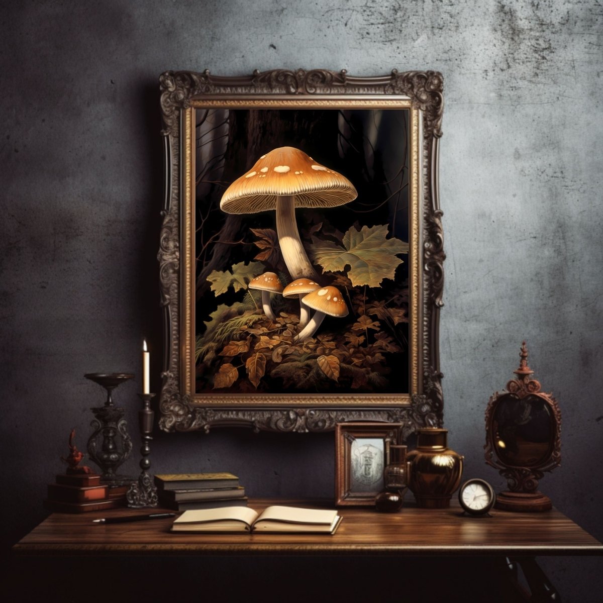 Brown Woodland Mushrooms Paper Gothic Wall Art Poster Prints Dark Academia Goblincore Vintage Botanical Decor Witchy Gothic Cottagecore Mushroom Poster - Everything Pixel
