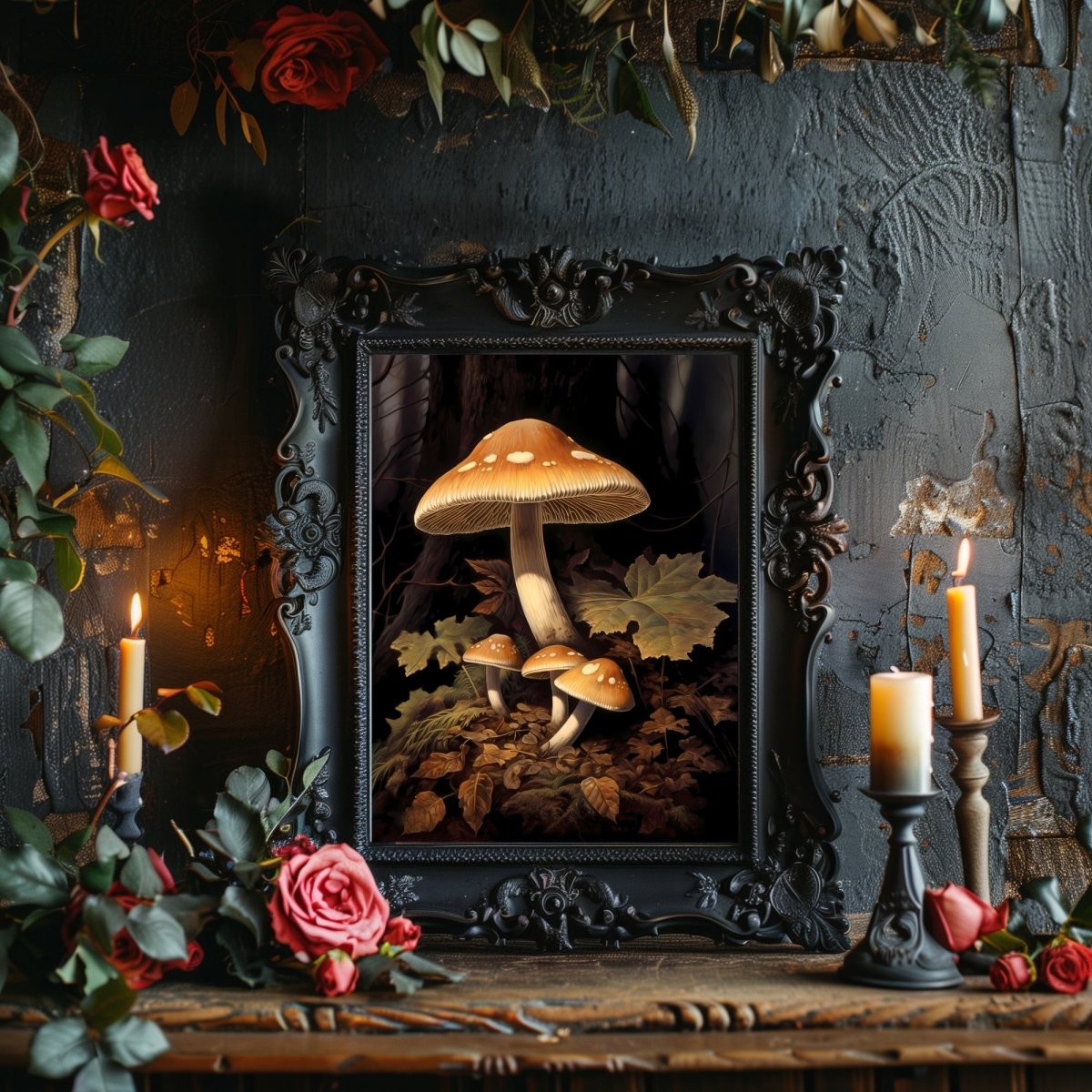 Brown Woodland Mushrooms Paper Gothic Wall Art Poster Prints Dark Academia Goblincore Vintage Botanical Decor Witchy Gothic Cottagecore Mushroom Poster - Everything Pixel