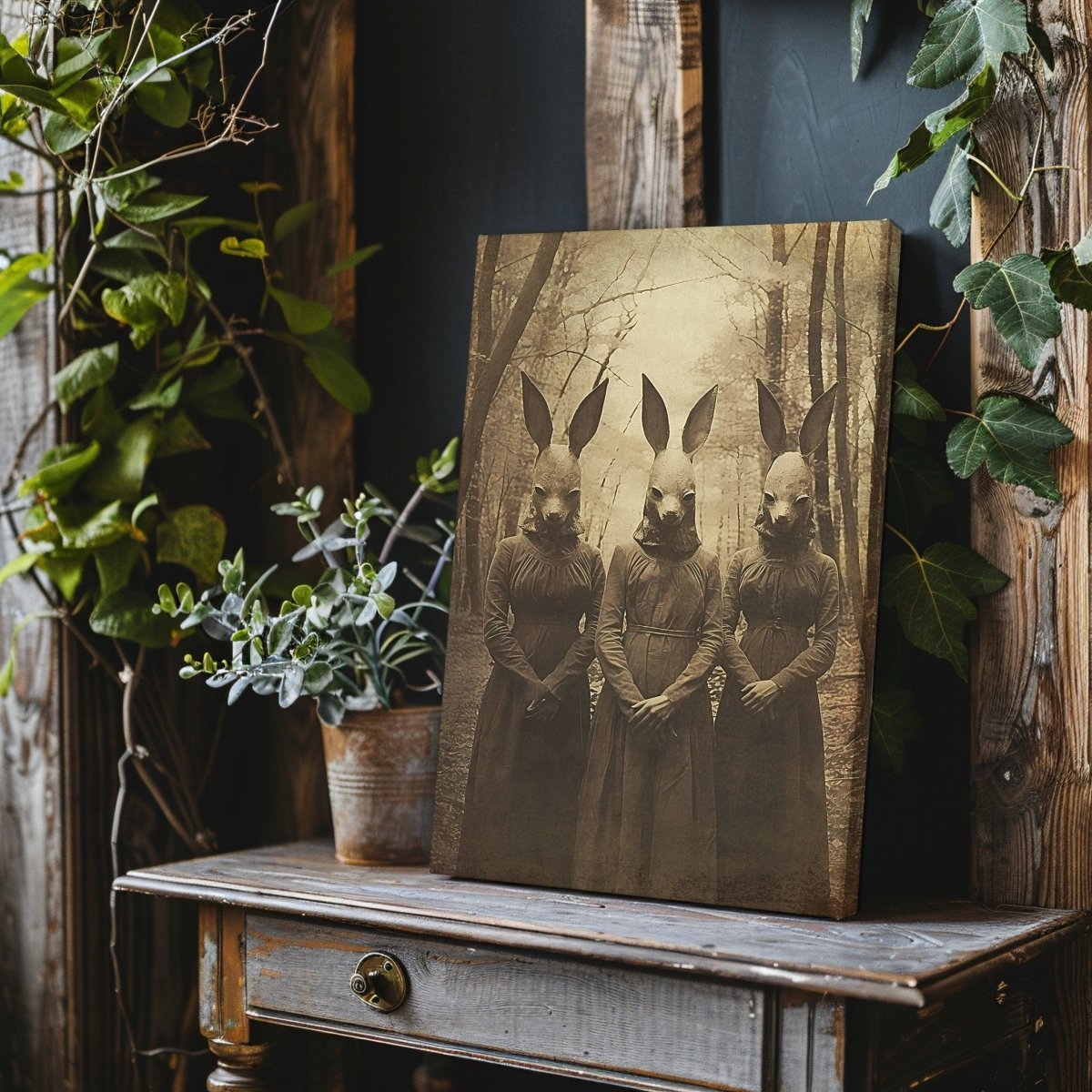 Cult of the Rabbit Canvas Print - Gothic Wall Art, Dark Cottagecore, Spooky Decor, Witchy Art, Occult Vintage Photo - Everything Pixel
