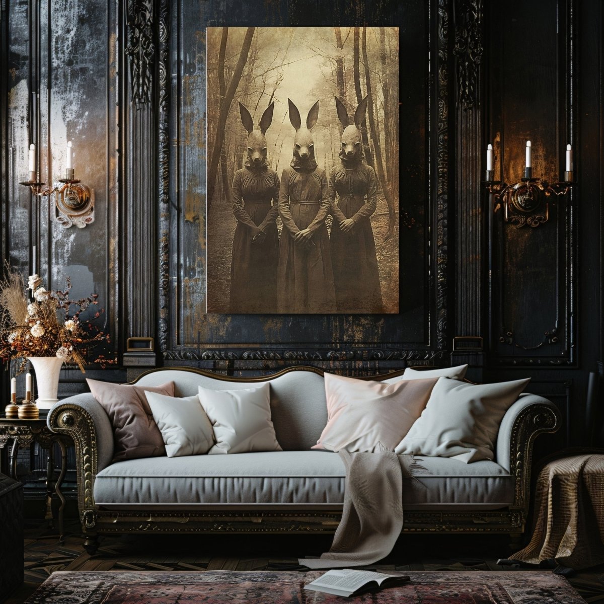 Cult of the Rabbit Canvas Print - Gothic Wall Art, Dark Cottagecore, Spooky Decor, Witchy Art, Occult Vintage Photo - Everything Pixel