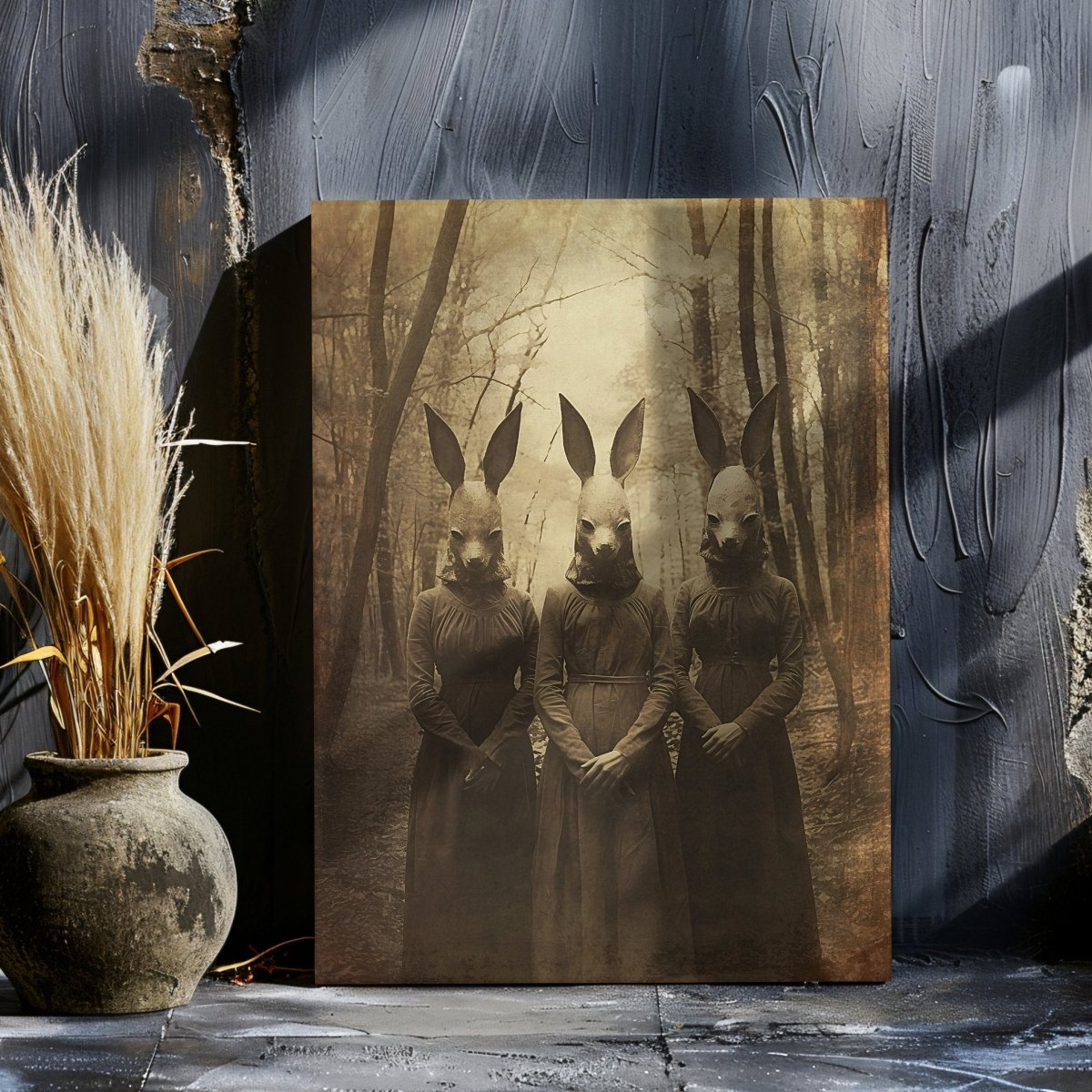 Cult of the Rabbit Canvas Print - Gothic Wall Art, Dark Cottagecore, Spooky Decor, Witchy Art, Occult Vintage Photo - Everything Pixel
