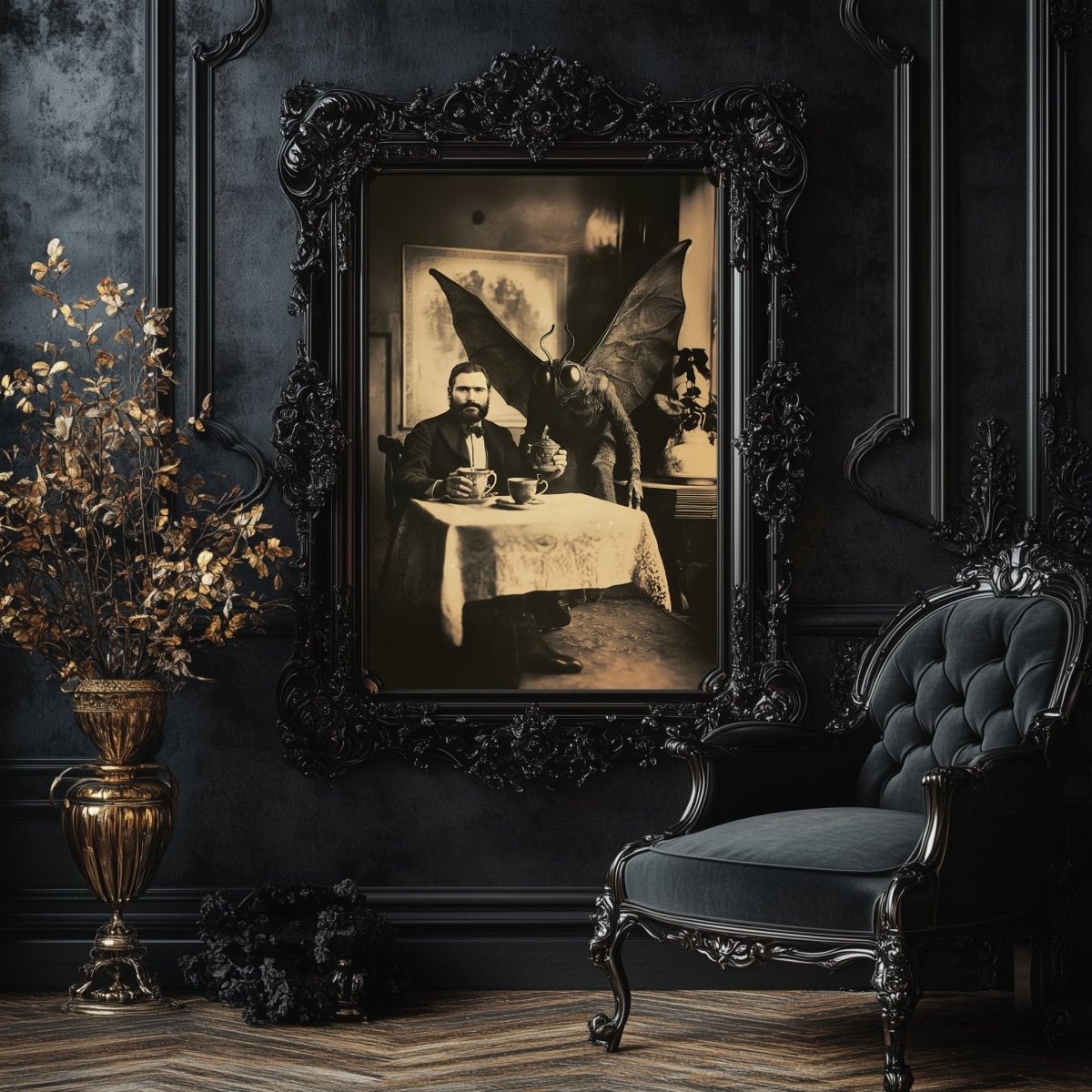 Custom Vintage Mothman Wall Art Print - Gothic Decor, Paranormal Folklore, Whimsical Bizarre, Victorian Photo - Everything Pixel