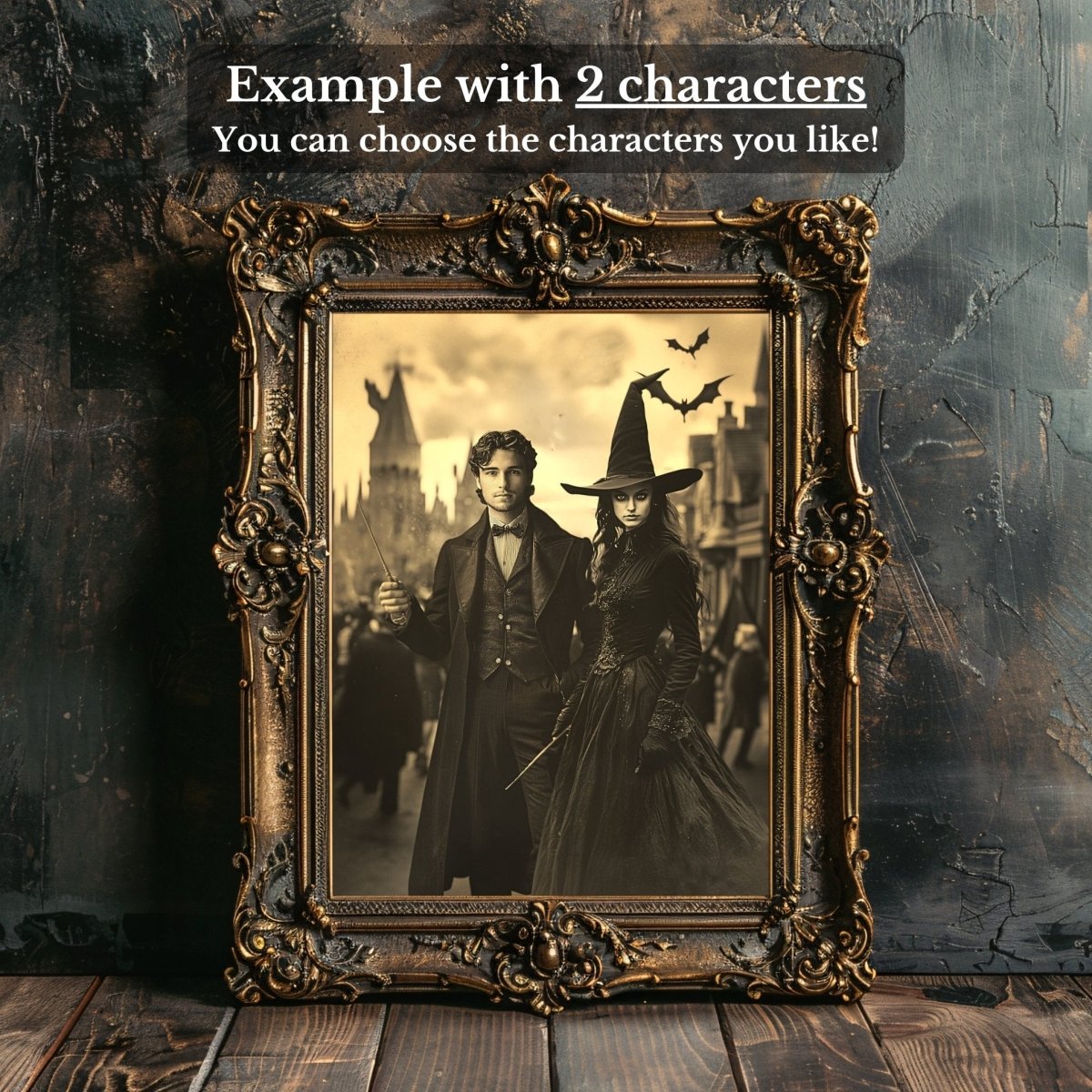 Custom Vintage Wizard & Witch Portrait – Personalized Gothic Wall Art - Everything Pixel