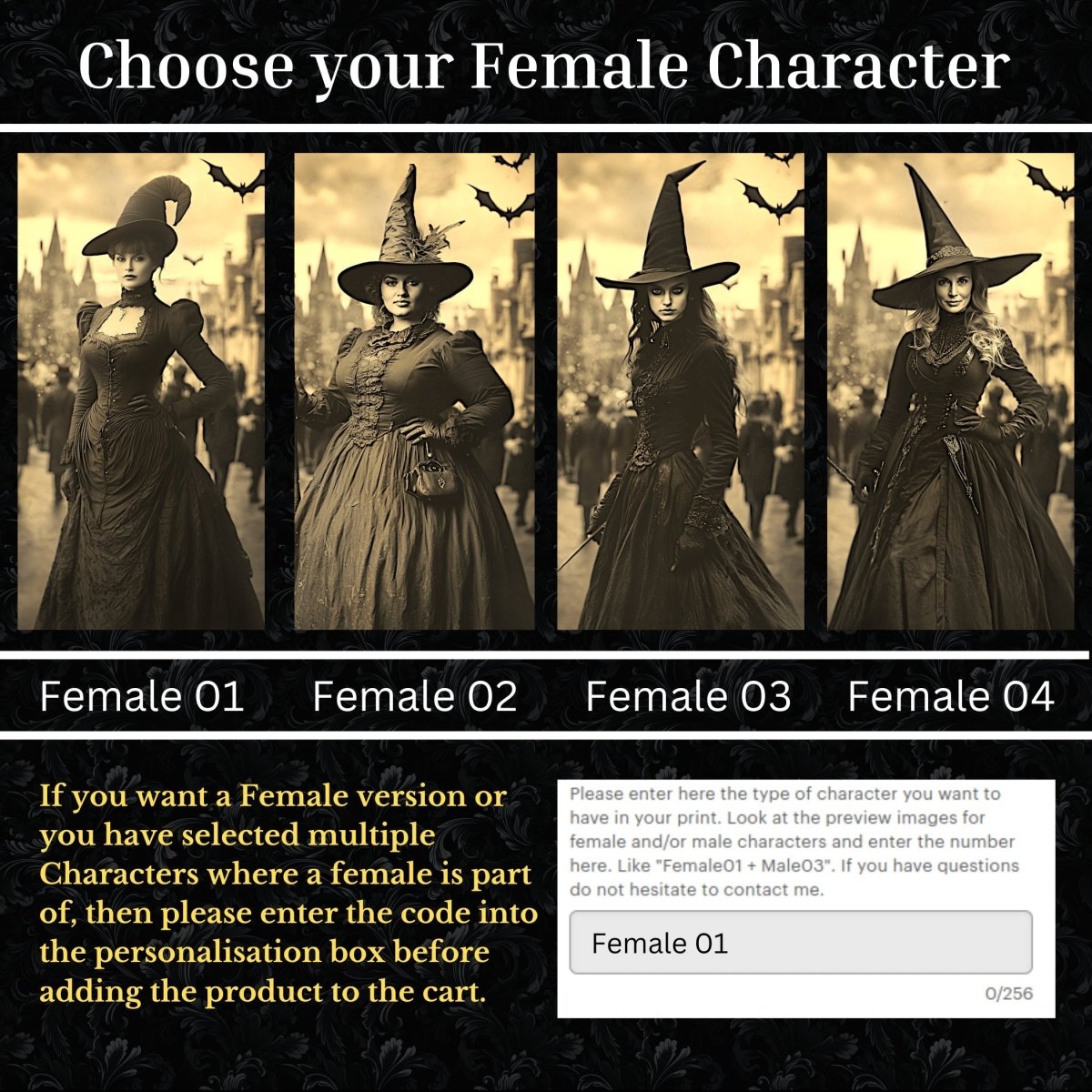 Custom Vintage Wizard & Witch Portrait – Personalized Gothic Wall Art - Everything Pixel