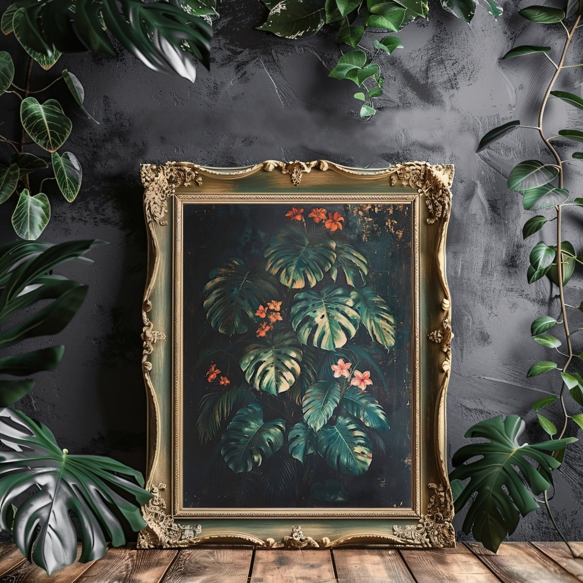 Dark Gothic Jungle Wall Art - Monstera Print - Everything Pixel
