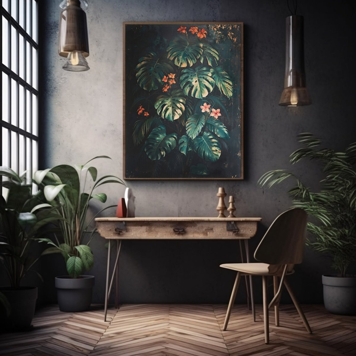 Dark Gothic Jungle Wall Art - Monstera Print - Everything Pixel