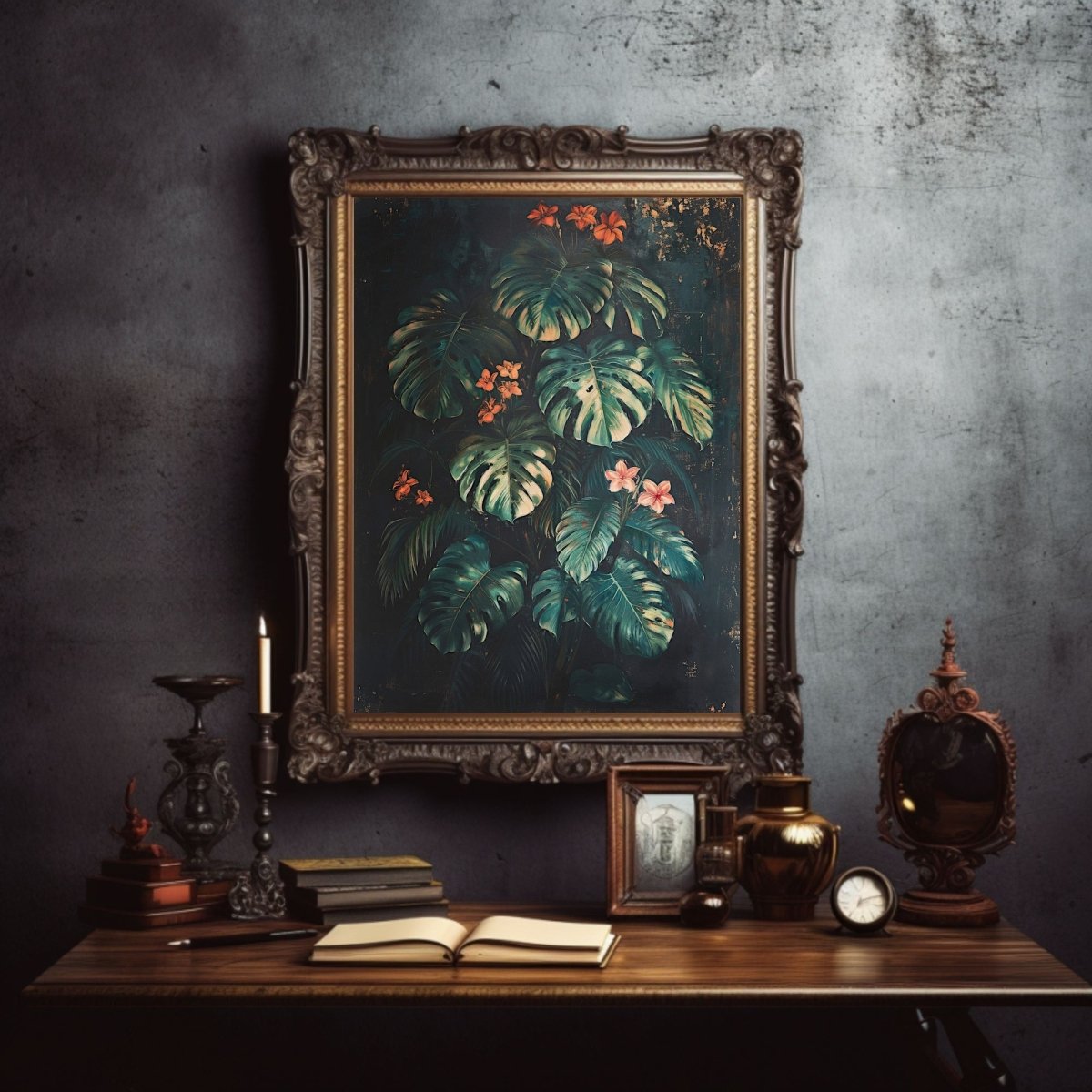 Dark Gothic Jungle Wall Art - Monstera Print - Everything Pixel