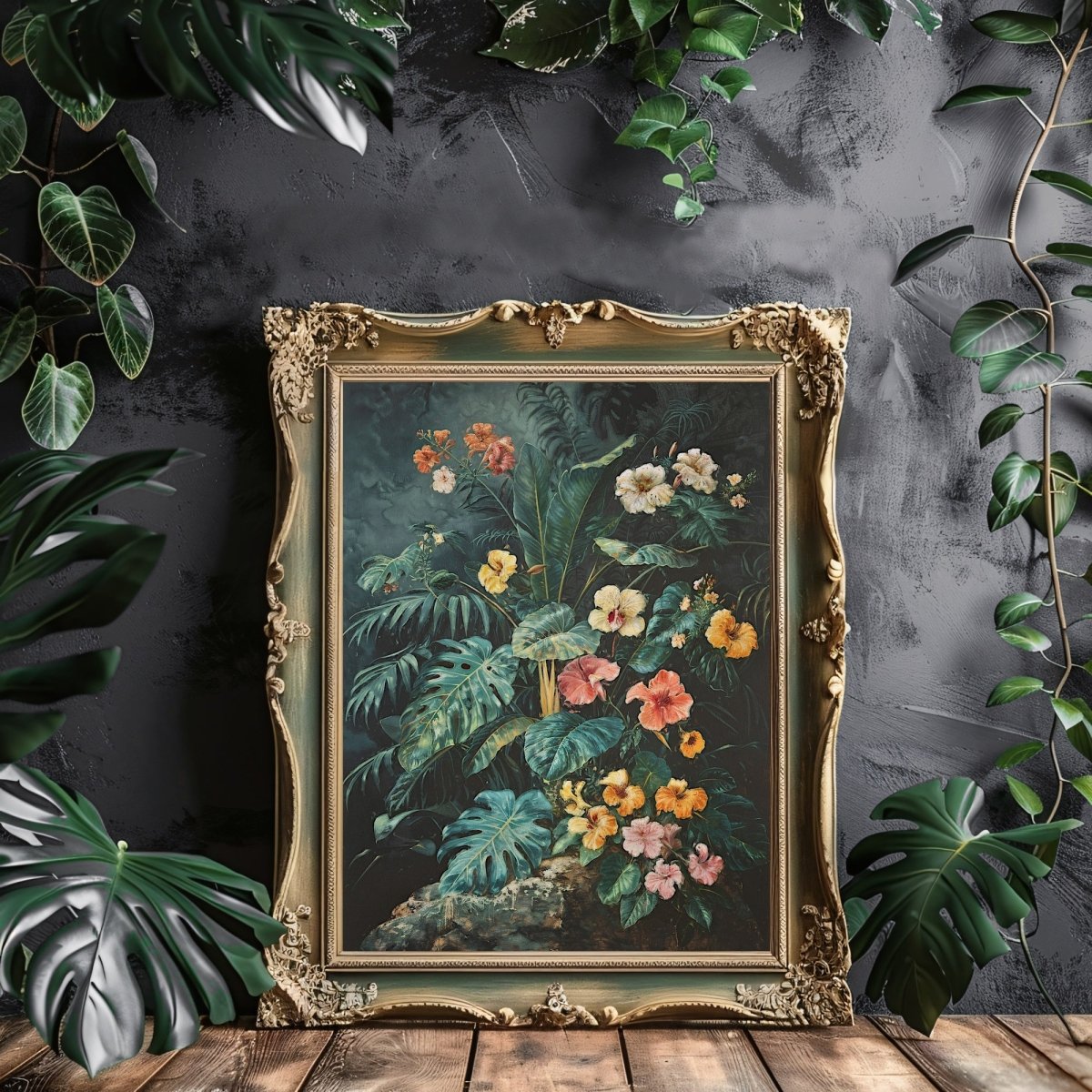 Dark Jungle Monstera Gothic Wall Art Print - Everything Pixel