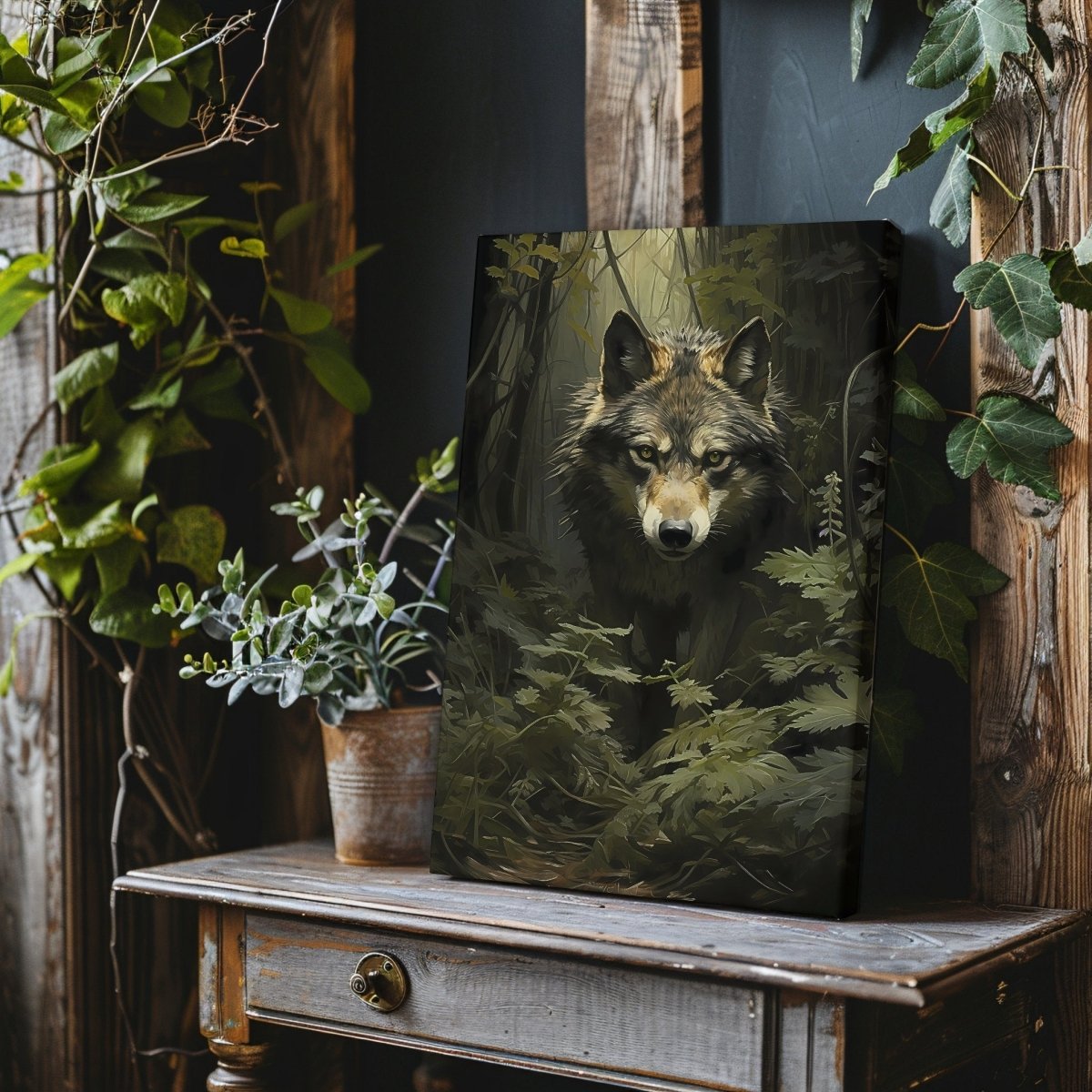 Dark Woodland Wolf Canvas Print - Gothic Wall Decor, Wildlife Art, Dark Cottagecore - Everything Pixel