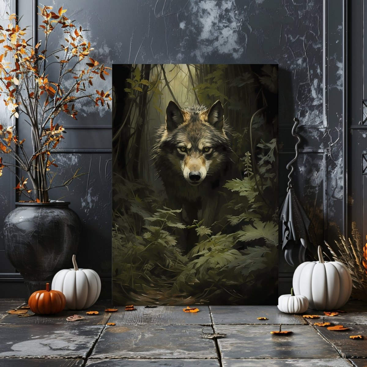 Dark Woodland Wolf Canvas Print - Gothic Wall Decor, Wildlife Art, Dark Cottagecore - Everything Pixel