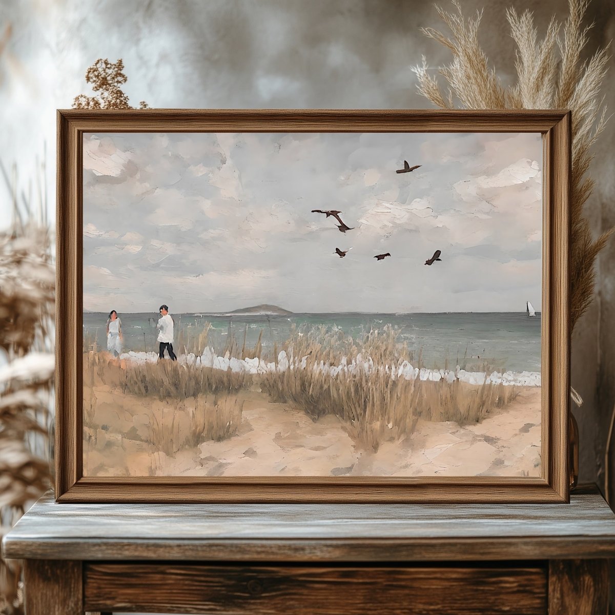 Day at the beach vintage art Paper Poster Prints oil painting coast painting beach painting livingroom decor pastel wall art - Everything Pixel