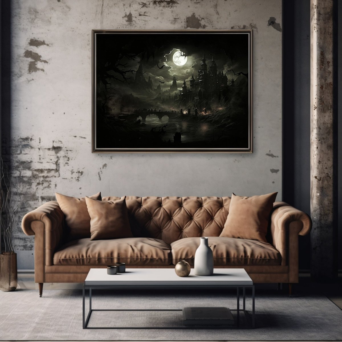 Draculas Castle Gothic Wall Art Antique Dark Academia Artwork Gothic Painting Witchy Art Gift for Vampire Fans Fantasy Horror Painting Paper Poster Print - Everything Pixel
