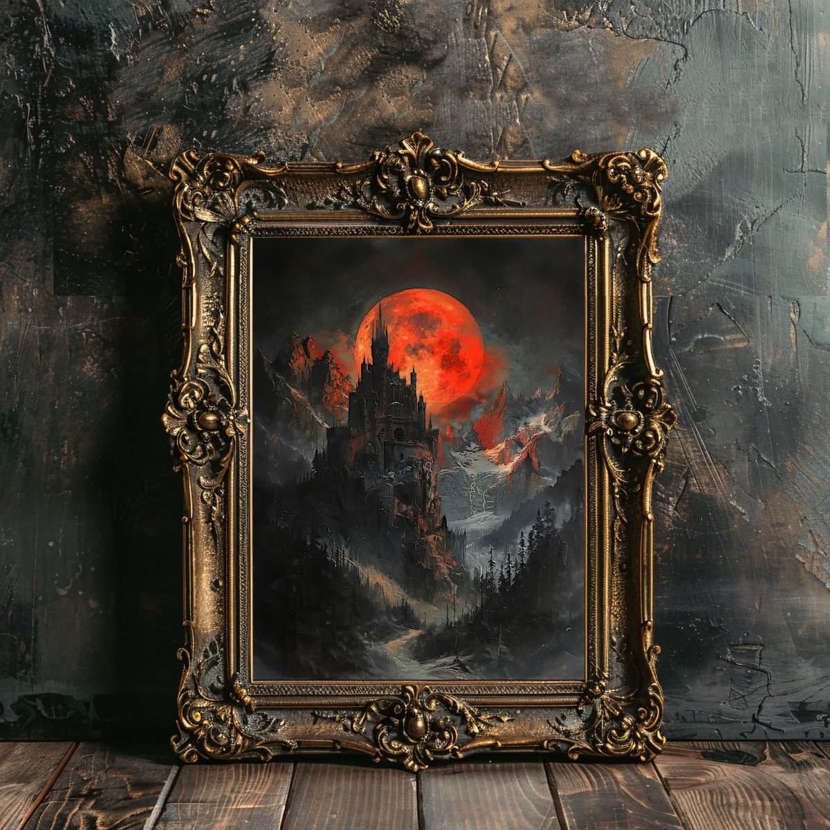 Dracula's Castle in Transylvanian Mountains at Blood Moon Print - Dark Vampire Castle Decor - Gothic Wall Art Print - Everything Pixel