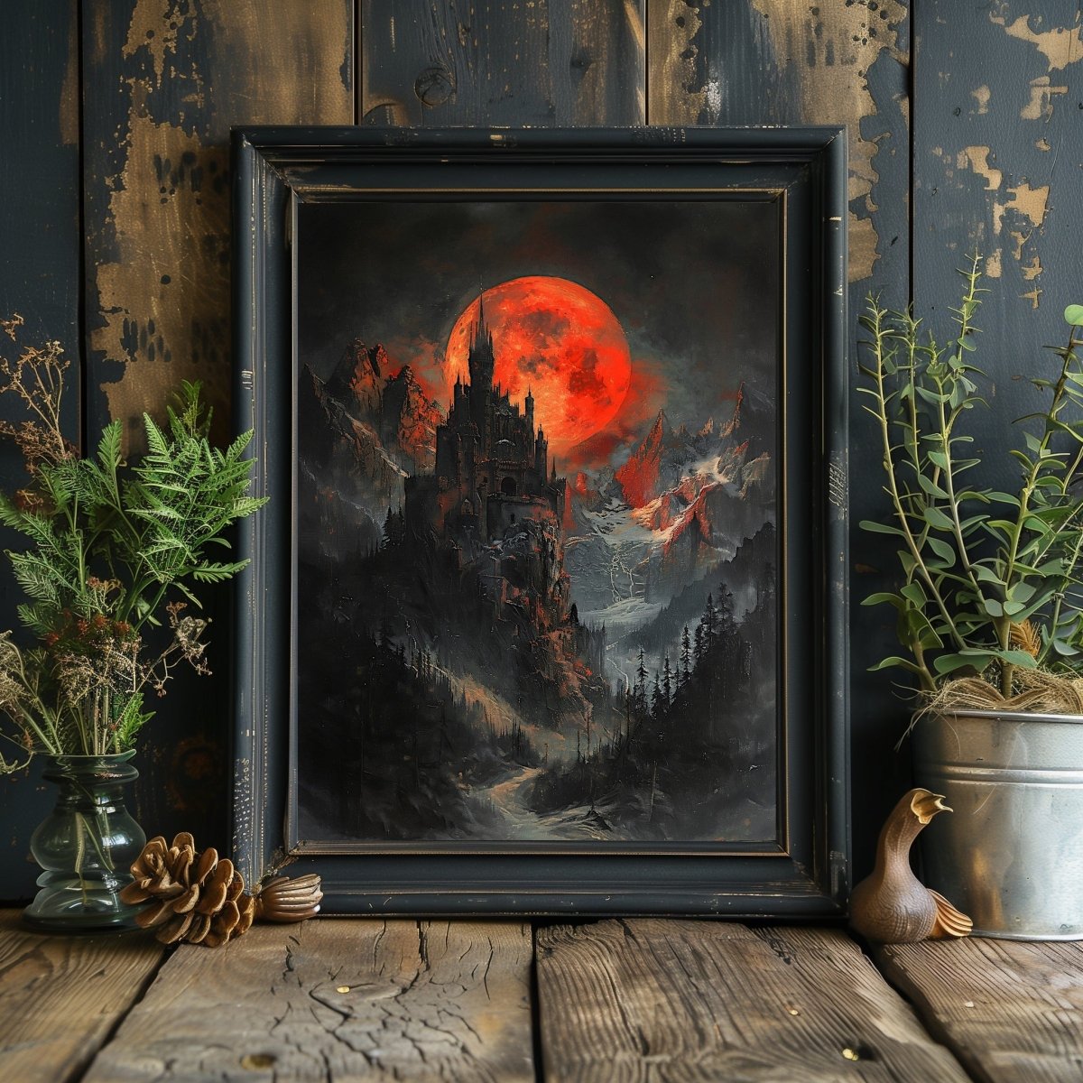 Dracula's Castle in Transylvanian Mountains at Blood Moon Print - Dark Vampire Castle Decor - Gothic Wall Art Print - Everything Pixel