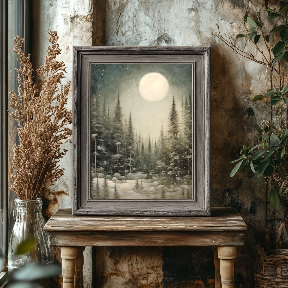 Enchanting Winter Night Wall Art Vintage Winter Woodland Artwork Magical Christmas Night Print Nordic Winter Wonderland Paper Poster Print - Everything Pixel