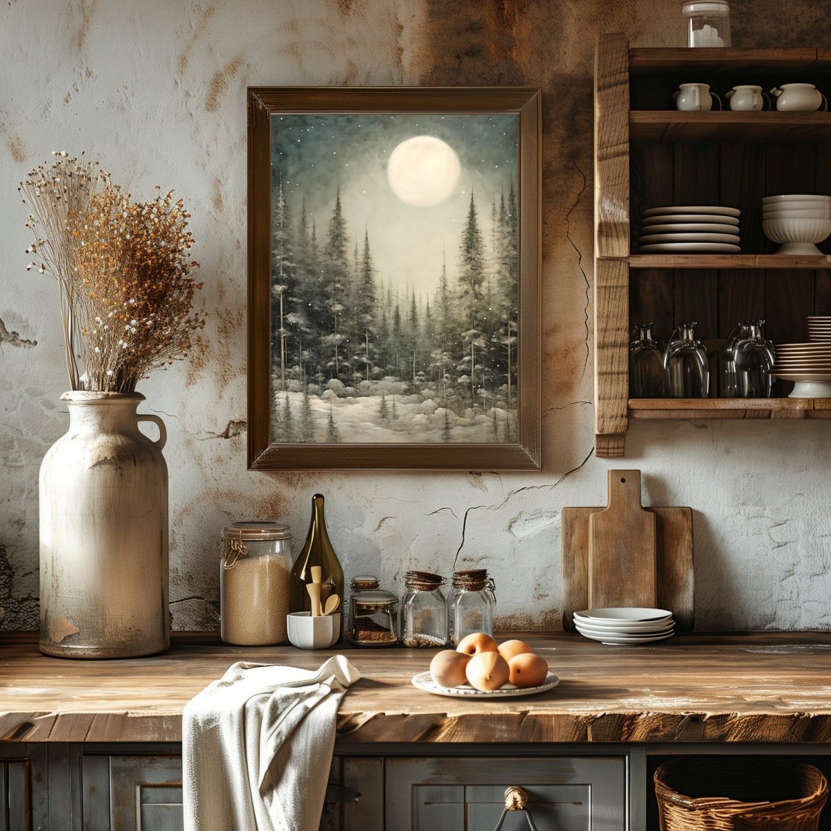 Enchanting Winter Night Wall Art Vintage Winter Woodland Artwork Magical Christmas Night Print Nordic Winter Wonderland Paper Poster Print - Everything Pixel