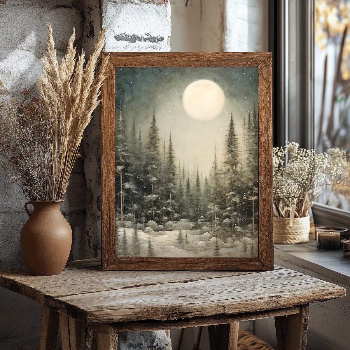 Enchanting Winter Night Wall Art Vintage Winter Woodland Artwork Magical Christmas Night Print Nordic Winter Wonderland Paper Poster Print - Everything Pixel