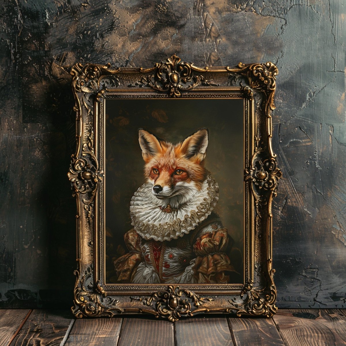 Fox Lady in Renaissance Ruff Costume - Quirky Animal Portrait Print - Gothic Wall Art - Everything Pixel